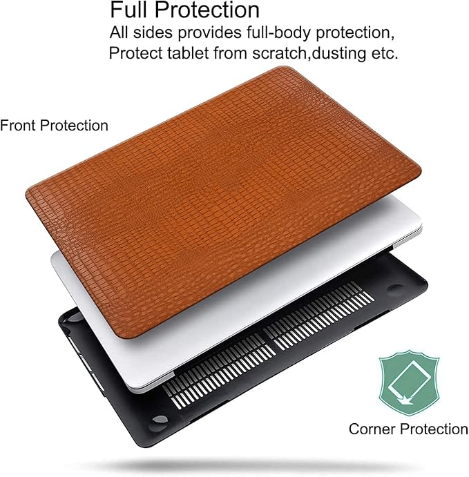 DTangLsm Compatible for MacBook Air 13 inch Case 2021 2020-2018 A2337 M1 A2179 A1932, Crocodile Skin Alligator PU Leather Hard Shell Snake Skin Cover for MacBook Air 2020 Case & Keyboard Cover, Brown