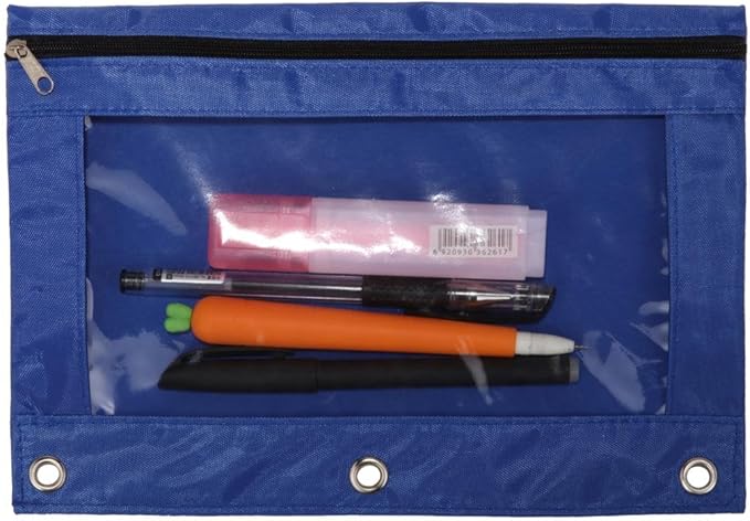 24 Packs 3 Ring Binder Pen Pencil Case Pouch Bulk Set Stationery Bag for School Class Office Blue