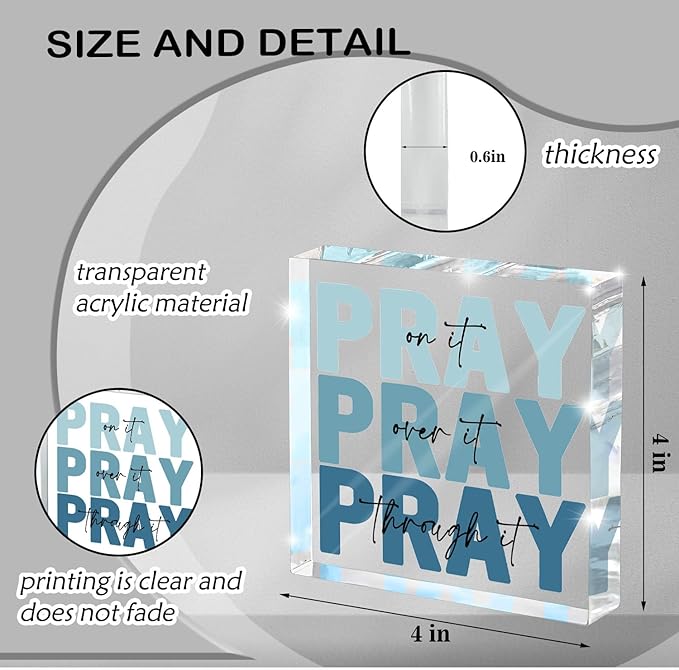 Religious Gifts for Women - Pray on it Pray over it Pray through it Acrylic Sign Decorative for Home Office Pastor Farmhouse Living Room Church Table Desk Bookshelf Decoration(blue)