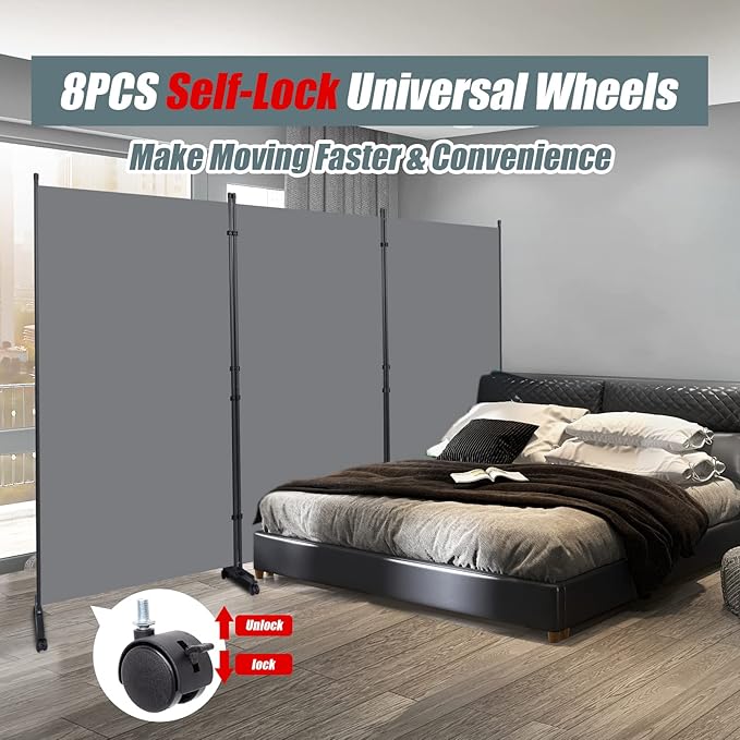 Room Divider Folding Privacy Screens with Wheels, 6FT Tall Divider for Room Separation, 3 Panel Movable Room Partitons and Dividers, Indoor Room Dividers Panel with Non-See Through Fabric for Office