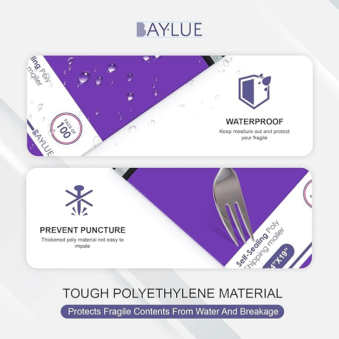 Purple Poly Mailers 9x12 Inch | Strong Adhesive Self-Seal mailer Bags | Tamper, Tear, Water Resistant Shipping Envelopes | Thick Strong Material Polymailer Bags Clothing Bag | 1000 Pack Bulk