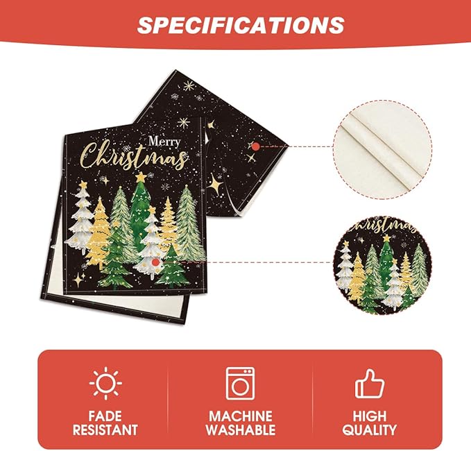 Artoid Mode Xmas Trees Black Merry Christmas Table Runner, Seasonal Winter Kitchen Dining Table Decoration for Home Party Decor 13x108 Inch