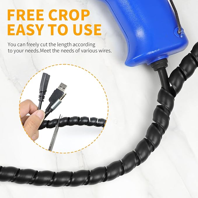 Spiral Wire Wrap, 9.84ft, 16.4ft, 33ft Spiral Cable Wrap Sleeve Hose for Computer, Power, Audio & Video Cords Stop Cord Tangle and Detangler (Black, 12mm (15/32")-16.4ft)