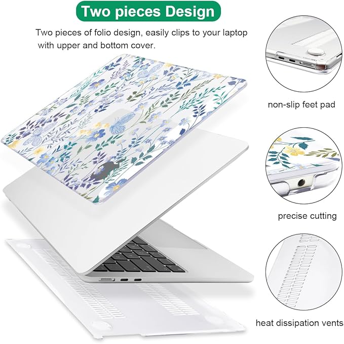 for MacBook Air 13.6 inch Case M4 M3 M2 2025 2024 2023 2022 A2681 A3113 A3240 Cover, Plastic Hard Shell Case for Mac Air 13.6" 2025 with Liquid Retina Display & Touch ID, Meadow Wildflower