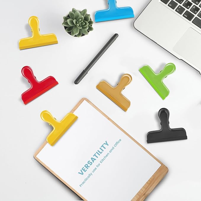 HOUSE AGAIN 12 Pack Stainless Steel Chip Bag Clips Covered with Silicone - NO More Sharp Edges - Color Coded for Food Bags - Air Tight Seal, Heavy Duty for Kitchen and Office, 3 Inches Wide, Black