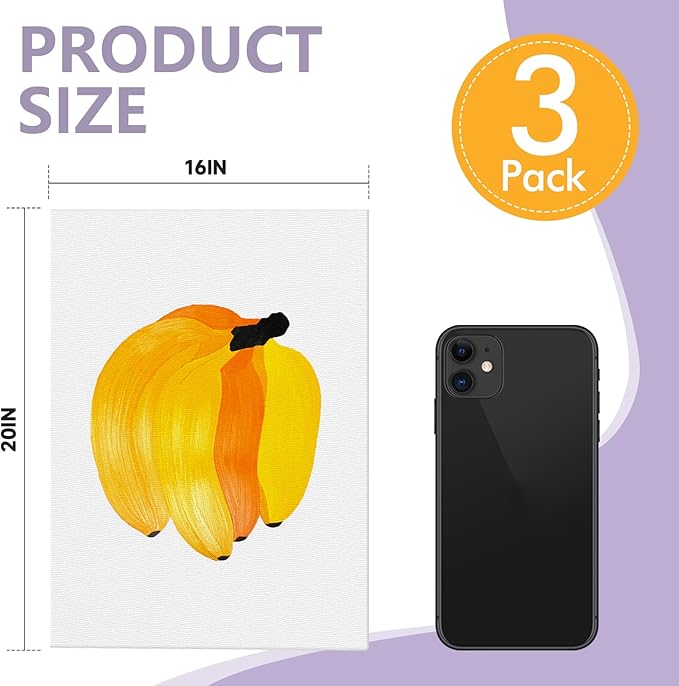 ESRICH Canvases for Painting 16x20 Inch, 3 Pack Canvas Boards for Painting Cotton Primed Acid Free Large Blank Canvas Panels for Oil Paint, Watercolor, Acrylic Paint, Gouache and Tempera.