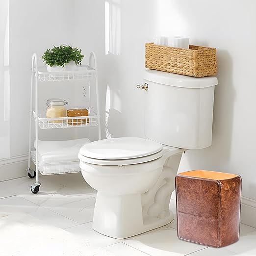 Polytree Rustic Leather Bathroom Trash Can 1.8 Gallon(7 Liter) Small Kitchen Garbage Can,Living Room Bedroom Trash Can, Decor Wastebasket for Home Office (Retro Brown)