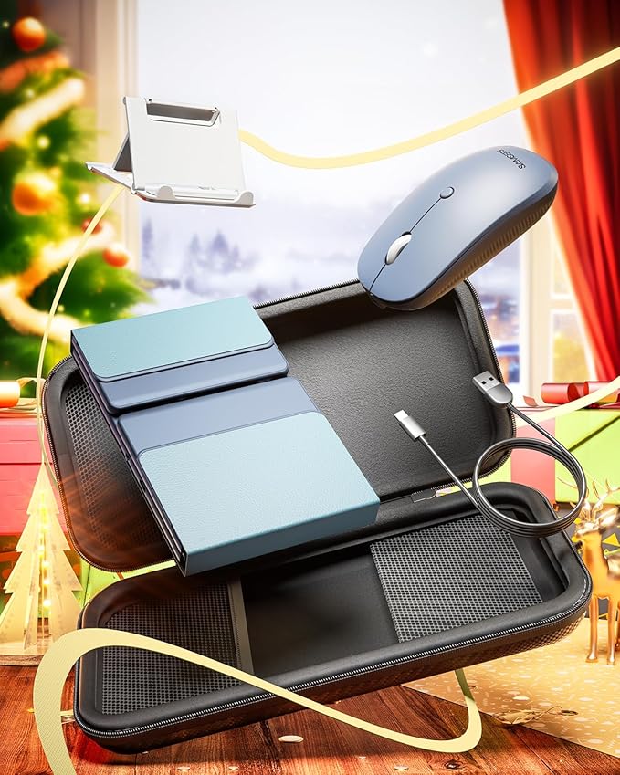 Foldable Keyboard and Mouse, Samsers Folding Bluetooth Keyboard Combo, 2.4G + BT5.0 x 2, Full-Size Portable Travel Keyboard & Rechargeable Wireless Mouse for Windows Android iOS Mac OS, Blue