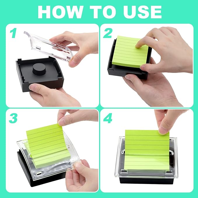 4 Pcs Pop Up Sticky Note Dispenser Sticky Note Holder Pop Up Note Dispenser Transparent Top for 3 x 3 Inch Sticky Notes School Office Home Store Black Base Clear Top (4)