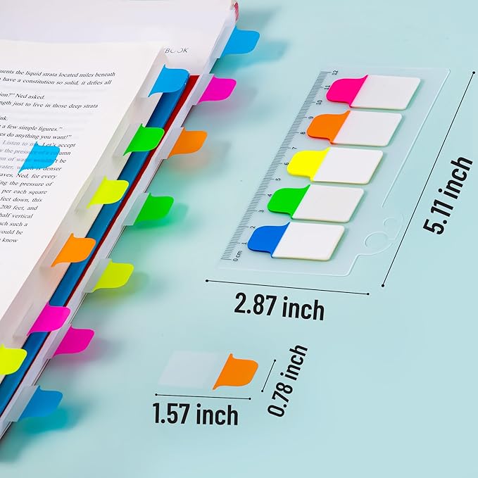 Golcellia Sticky Tabs - 600 Sheets Notebook Tabs - Sticky Flags, Index & Page Tabs - Durable Divider & Binder Tabs for Books & Bibles（6 Pcs, 5 - Color）