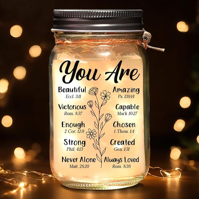 Christian Mason Jars Night Light, Christmas Birthday Gifts for Christians Women Faith Bible Religious Catholic Spiritual Gift for Women Prayer, Christmas Decorations, Best Mom Ever Gifts