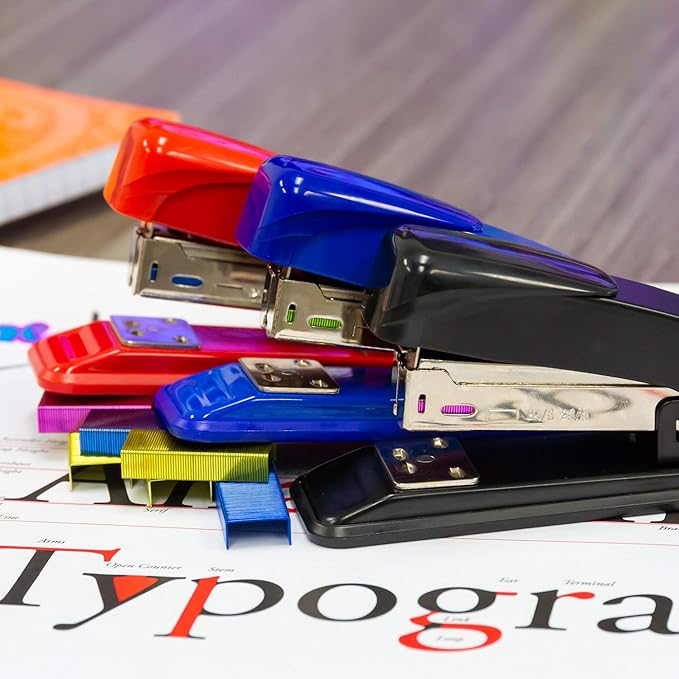 BAZIC Products Staples Standard 26/6 Metallic Color 3000/Pack Refill for Stapler, Ideal Office Staples for Home, School & Business, Assorted Colors, 72-Packs