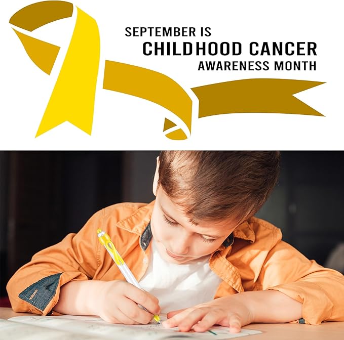 Yexiya 100 Pcs Childhood Cancer Awareness Ribbon Pen Bulk 1.0 mm Childhood Cancer Awareness Items Yellow Ribbon Retractable Pen for Mental Health Charity Volunteers Activities, Black Ink