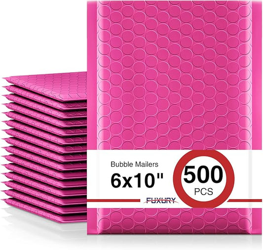 Fuxury 500 Pack Pink Bubble Mailers 6x10 Inch, Small Bubble Shipping Envelopes#0 Thick Bubble Padded Mailer Strong Adhesion Padded Envelopes for Mailing Jewelry,Makeup