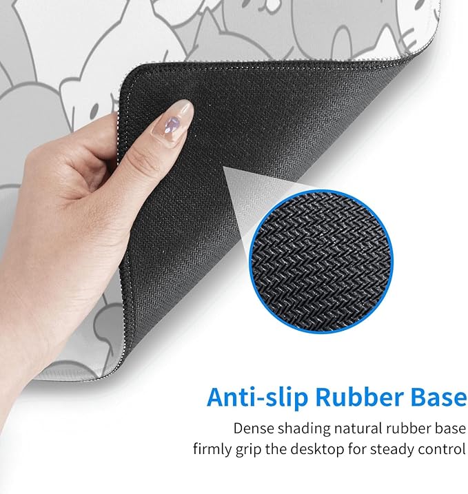 White Kawaii Cats E-Sport Mouse Pad Large Desk Mat Non-Slip Rubber Base Stitched Edge Keyboard Mouse Pad for Office Home E-Sport Computer Laptop, 31.5×11.8 Inches