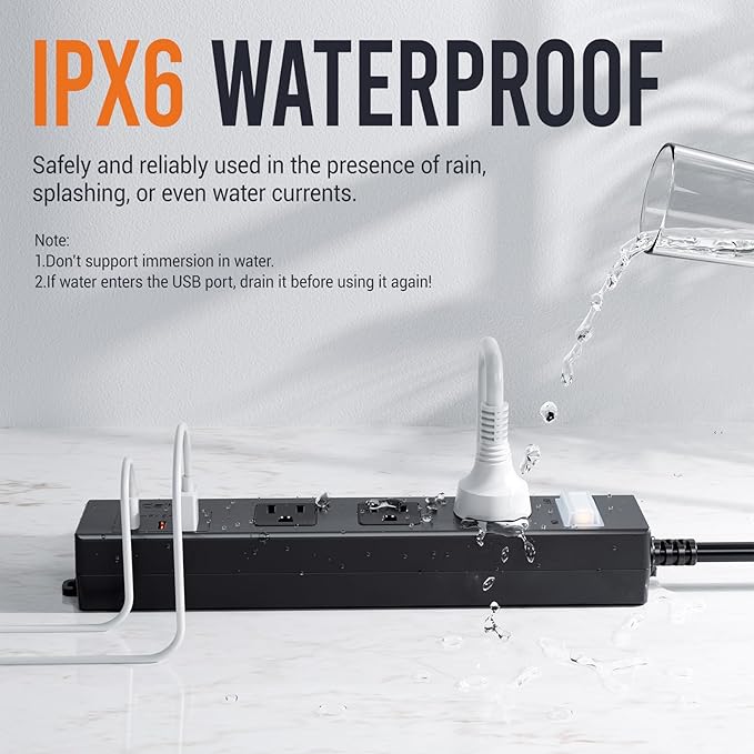 USB Outdoor Power Strip Weatherproof, Waterproof Surge Protector with 3 Wide Outlet with 3 USB Ports, Shockproof Overload Protection,15FT Extension Cord for Outside Decorations,Christmas Lights,Patio