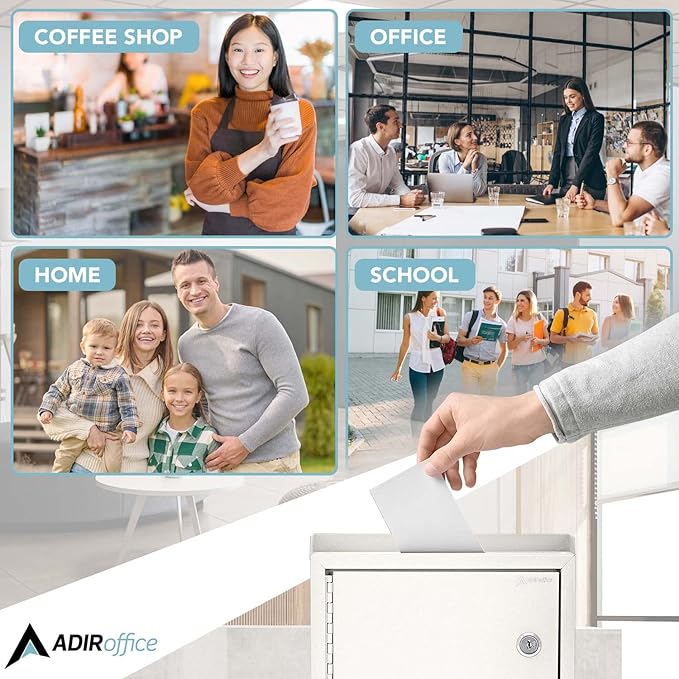 Adir Suggestion Box with Slot and Lock - Money Drop Box with Lock, Cash Dropbox - 9.8x7.5x3.4 Inches Wall Mount Donation Box - Metal Deposit Box in White