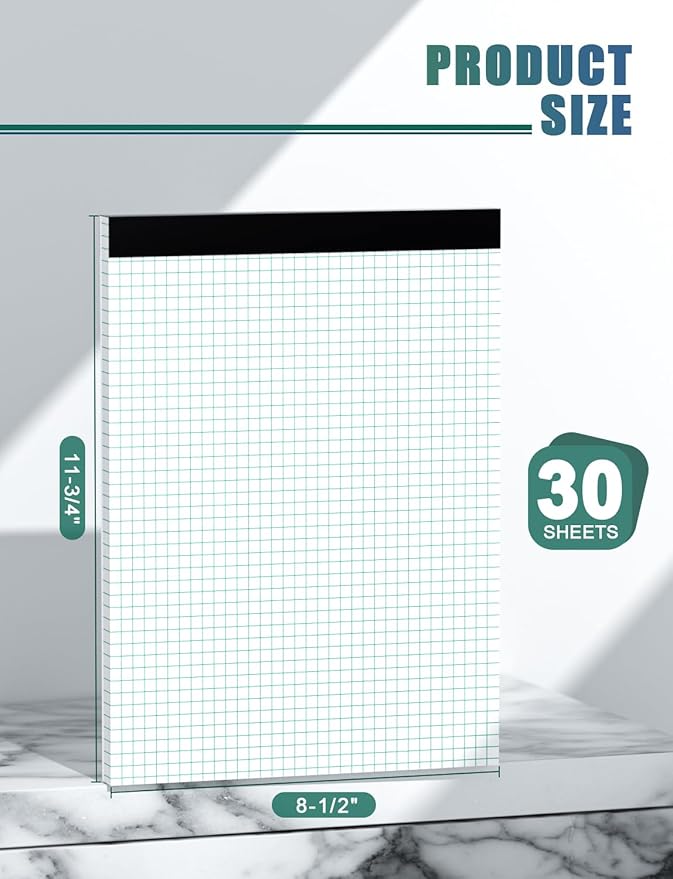 Graph Paper Pads 8.5 x 11, 4x4 Graph Ruled, 6 Pack 1/4 Graph Paper Notebooks, Grid Paper Pad Notebook 8-1/2" x 11" Graphing Paper, Perforated Quadrille Pad, 70GSM White Graft Paper Pads, 30 Sheets/Pad