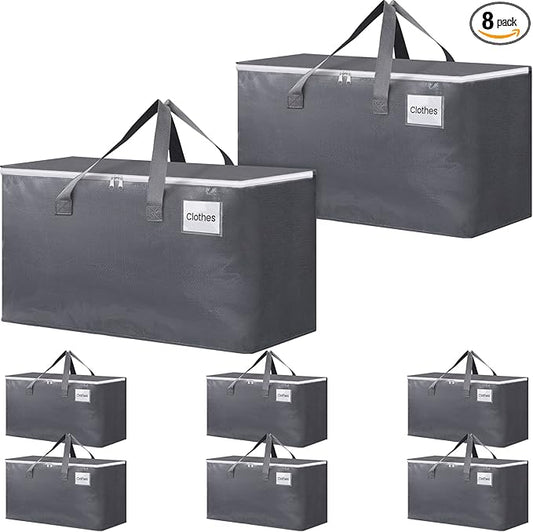 BlissTotes Large Moving Boxes and with Zippers & Handles Moving Supplies with lids, Heavy Duty Totes for Storage Bags for Space Saving, Fold Flat, Moving and Storing 93L, 8 Pack