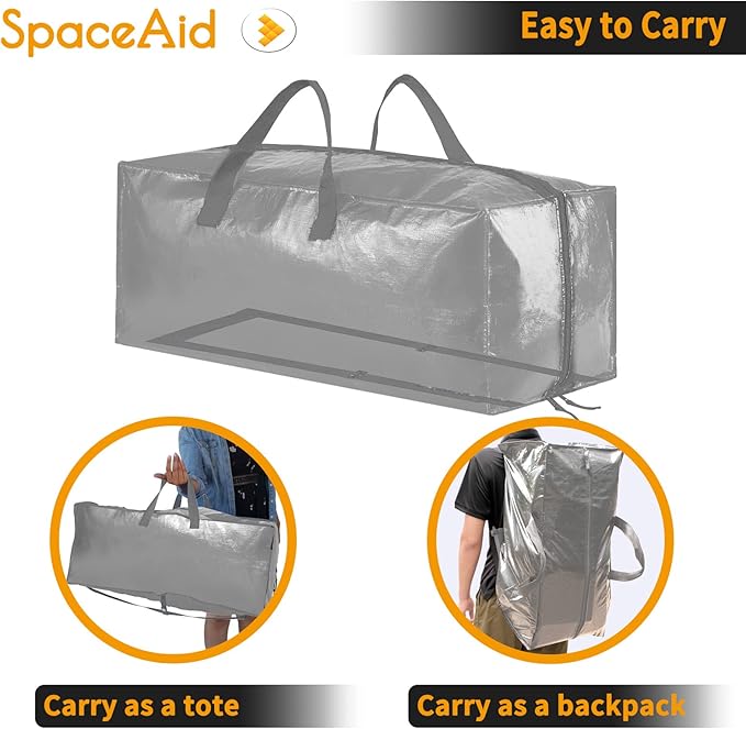 SpaceAid Heavy Duty Moving Bags, Extra Large Storage Totes W/Backpack Straps Strong Handles & Zippers, Alternative to Moving Boxes, Packing & Moving Supplies, Gley (10 Pack)