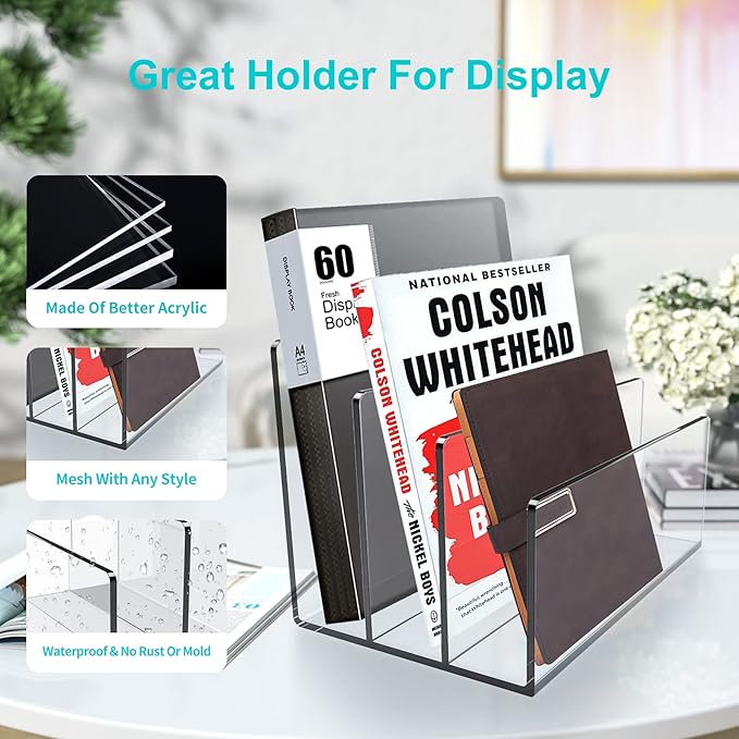 Boloyo Acrylic File Holder,2PC 3 Sections Clear File Organizer Mail Letter Sorter Desktop Folder Holder for Home Office School Envelope Bill Filling Paper Document