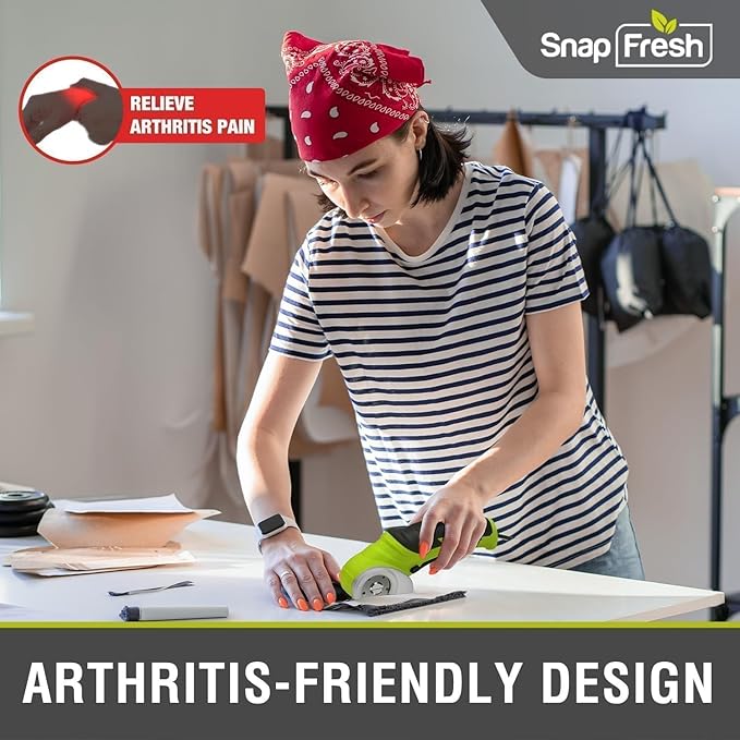 SnapFresh Cordless Electric Scissors, 4V Electric Mini Box Cutter, Carpet & Cardboard Cutter Tool with a Replacement Blade/Charger, Rotary Cutter for Cardboard Packages Leather Plastic （Green）