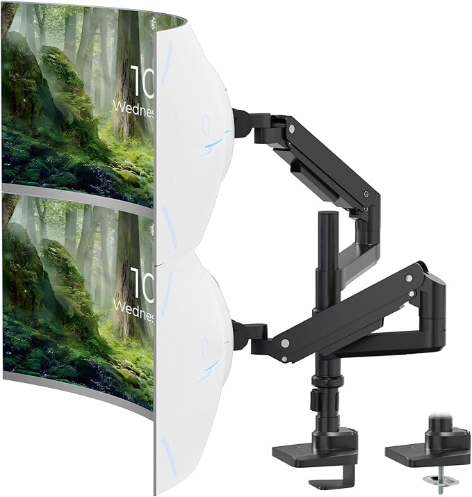 PUTORSEN 17-49 inch Premium Aluminum Heavy Duty Dual Monitor Arm for Ultrawide Screens up to 44lbs, Vertical Stacked Dual Monitor Desk Mount, Full Motion Dual Vertical Monitor Mount, VESA 75/100,Black