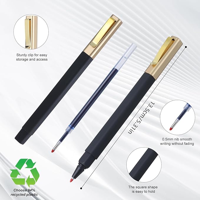 12 Pack Gel Pens Black 0.5 mm Medium Point Black Gel Ink Pens with Cap Quick Drying Ballpoint Pen Smooth Writing Fine Point Pen for Journaling School Office Supplies