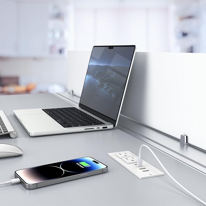 Recessed Power Strip Socket, Furniture Flush Mount Charging Station, Desk Power Strip with Outlets,USB Ports,Desk Outlet for Side Table or End Table (White, 45W USB-C Ports)