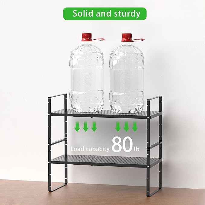 Expandable Cabinet Organizer Shelf, Stackable Shelf Riser for Small Kitchen Pantry Desk Cupboard Tabletop Countertop Home Office, Heavy Duty, Black Small 1 Pack