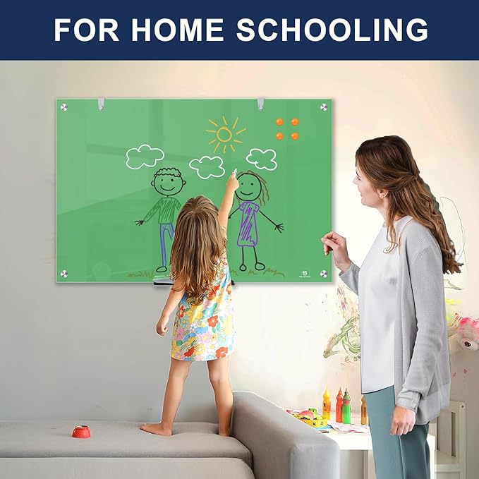 TSJ OFFICE Glass Dry-Erase Board - 36 x 24 Inches Wall Mounted Magnetic Whiteboard, Large Frameless Glass White Board for Office, Home & School, Green