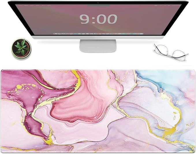 Galdas Gaming Mouse Pad Cool Flash Pattern XXL XL Large Mouse Pad Long Extended Mousepad Desk Pad Non-Slip Rubber Mice Pads Stitched Edges Thin Pad (31.5x11.8x0.12 Inch) (Pink Marble Pattern)