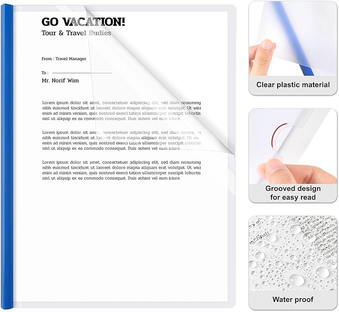 JOERSH 40Pcs Clear Report Covers with Sliding Bar, 40 Sheet Capacity Plastic Binder Paper Protector, Report Folders with Clear Cover for Resume File Documents, 5 Colors