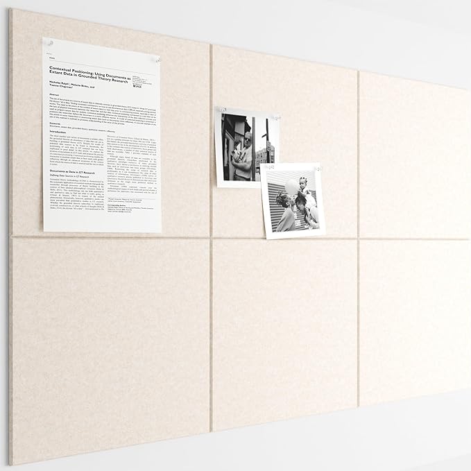 Bumusty Large Cork Board 36"x24" Alternative - 6 Pack Felt Wall Tiles with 40 Safe Removable Adhesive Tabs, 30 Pushpins, Cork Boards for Walls Pin Board Bulletin Board Office Decor (Oatmeal)