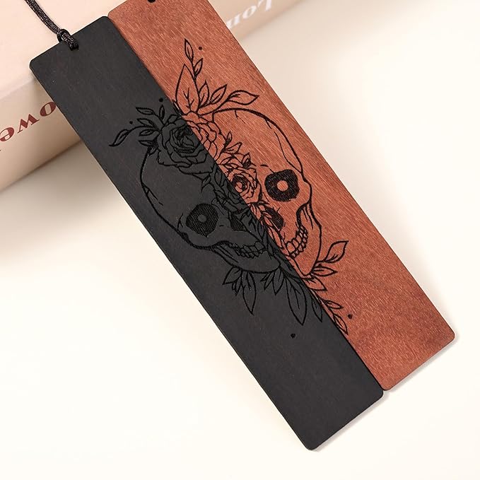 4 Pcs Wooden Bookmark Set, Book Marks for Book Lovers, Unique Bookmarks Gifts for Men Boy (Dragon and Skull)