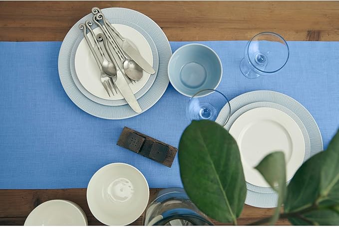 Solino Home Linen Table Runner 48 Inches - 100% Pure Linen Provence Blue Table Runner 14 x 48 Inch Ideal for Dresser and Coffee Tables - Fete - Christmas, Winter
