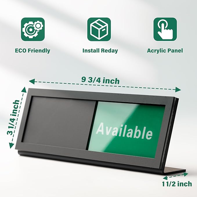 Do Not Disturb Sign for Office, Office Desk Signs with Slider, Acrylic Office Privacy Sign, Slider Desktop Sign, 9.75" x 3", Frosted Black Office Status Sign for Desk