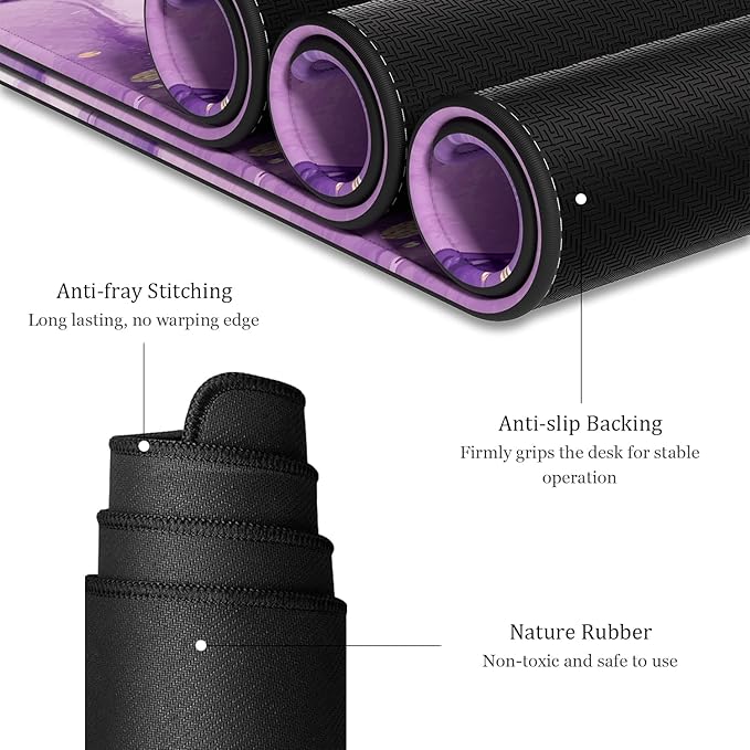 Desk Mat, 32" x 16" XXL Extended Large Gaming Mouse Pad, Desktop Decor Desk Pad, Cute Men Women Office Supplies and Accessories, XL Mouse Mat for Laptop & Keyboard, Purple Marble