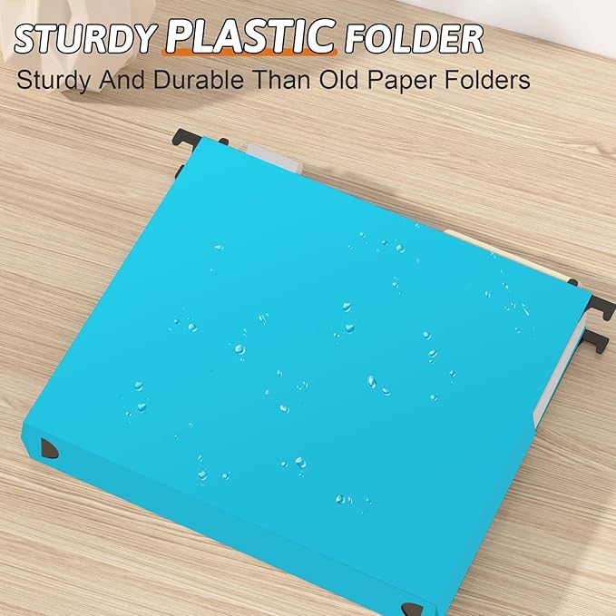 Plastic Hanging File Folders Expandable,12 Pack Extra Capacity Hanging File Folder Letter Size,2 Inch Expansion Heavy Duty Folders,Adjustable Tabs,Hanging Folder Designed for Bulky Files(Blue)