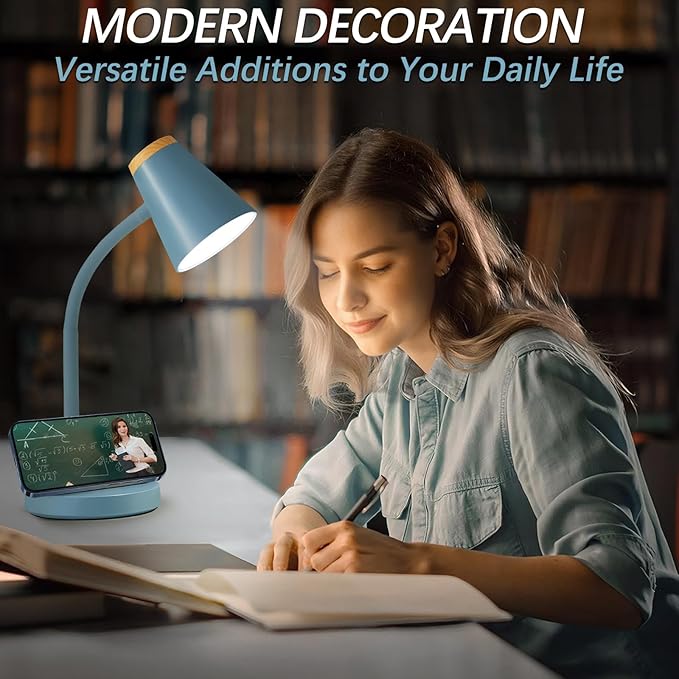 Desk Lamps for Home Office - Small LED Desk Lamp Touch Dimmable Reading Light for College Dorm Room - Adjustable Flexible Gooseneck Table Lamp for Bedside Bedroom Nightstand Blue