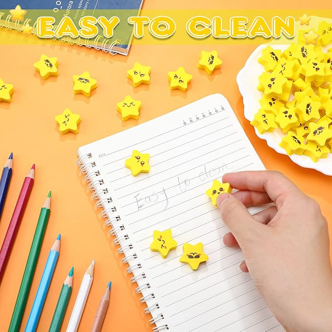 PerKoop 60 Pcs Mini Erasers for Kids Cute Star Erasers Bulk Welcome Back to School Gifts for Students Classroom Rewards Prizes Party Favors