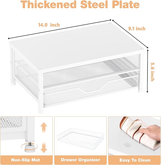 OPNICE Computer Monitor Stand Riser, Desk Organizers and Accessories with Drawer, Laptop Stand, Office Desk Accessories & Workspace Desktop Organizers Storage for Office Supplies(White)