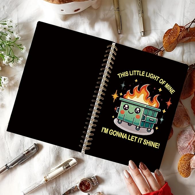 Dumpster Fire Gifts, Funny Dumpster Fire Notebook Journalfor Women & Men, 160 Pages, Black Hardcover Notebook for Work & Note Taking, Funny Gifts for Coworkers & Friends 5.5x8.3 Inch