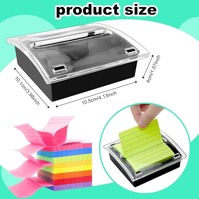 Pop Up Sticky Note Dispenser Sticky Note Holder Pop Up Note Dispenser Transparent Top for 3 x 3 Inch Sticky Notes School Office Home Store Black Base Clear Top (2)