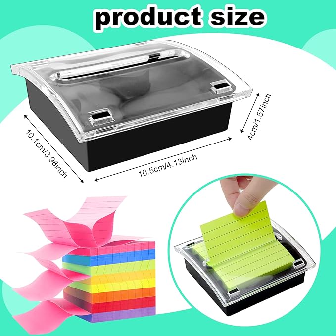 Pop Up Sticky Note Dispenser Sticky Note Holder Pop Up Note Dispenser Transparent Top for 3 x 3 Inch Sticky Notes School Office Home Store Black Base Clear Top (12)