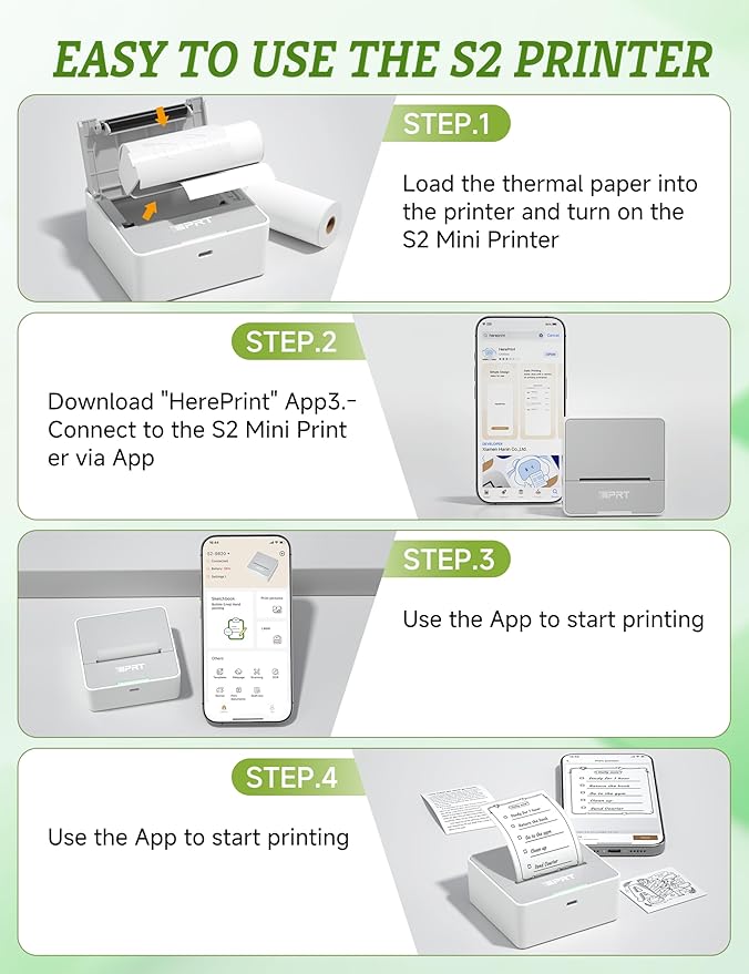 iDPRT Mini Sticker Printer Machine with 1 Roll Sticker Paper, Portable Thermal Printer for Study, Grey