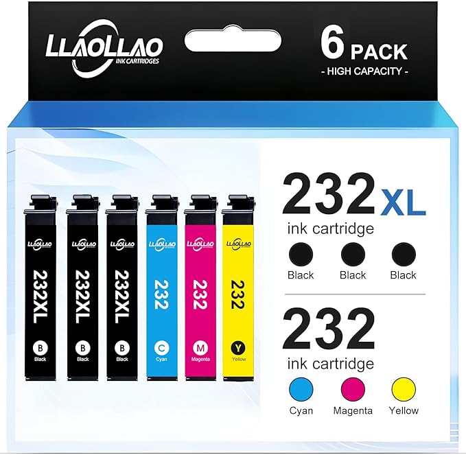 232 Ink Cartridge Remanufactured Replacement for 232xl Ink Cartridges Combo Pack T232 232 Compatible with XP-4200 XP-4205 WF-2930 WF-2950 Printer (3 Black Cyan Magenta Yellow)