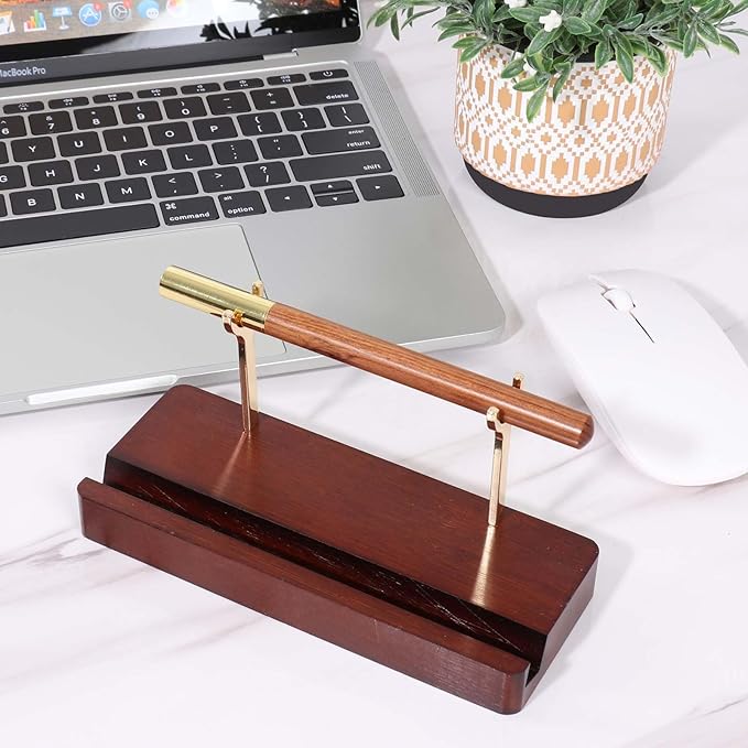 Pen Holder Desk Organizers and Accessories Desk Decor ，Exquisite Wooden Pen Holder ，with a Cool Pen and Two Refills for Office and Home (Style A)