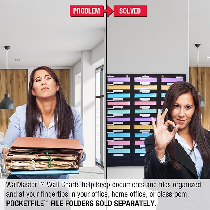 Ultimate Office WalMaster Heavy Duty, 30-Pocket Wall Chart Filing System WITH LABEL HOLDERS for Classroom and Office, File Organizer Includes Mounting Hardware & Door Hooks POCKETFILES SOLD SEPARATELY