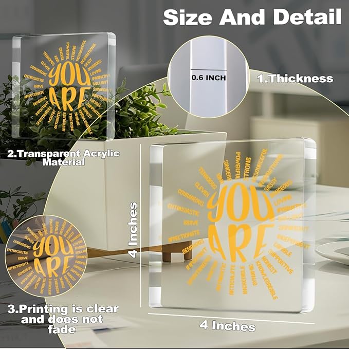 Sunshine Gifts for Women Men Friends, Motivational Reminder Desk Decor Acrylic Sign, You Are Positive Affirmation Desk Accessories Signs for Table Top Cubicle Room Office